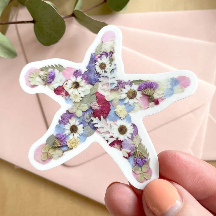 Étoile de mer Fleurs pressées, Autocollant 3" pour la vente par Seek & Bloom Creative Co.