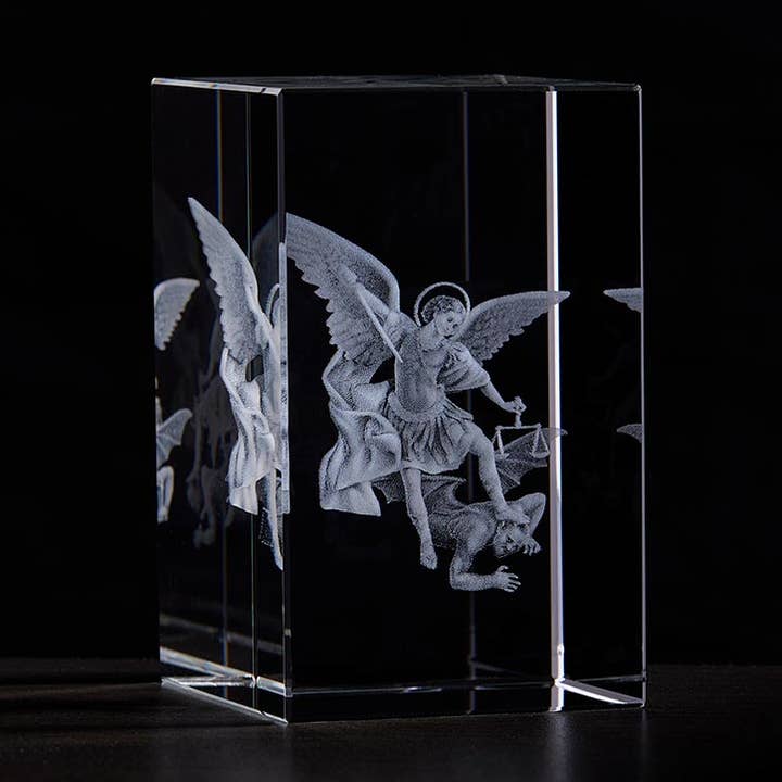 Square Etched Glass St. Michal for wholesale by Christian Brands Catholic