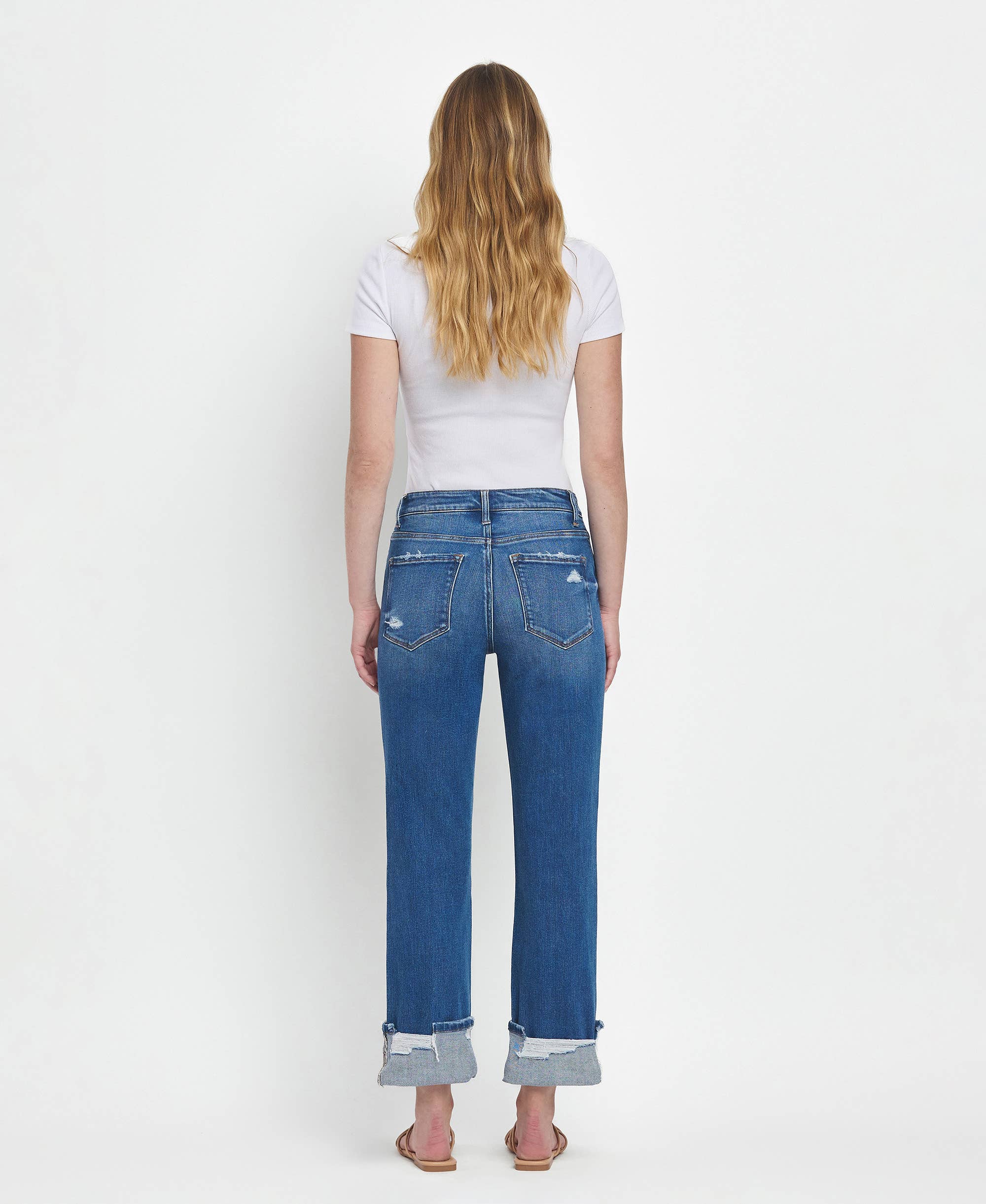 DAPHNE HIGH RISE CUFFED STRAIGHT JEANS T6600 for wholesale on Faire9