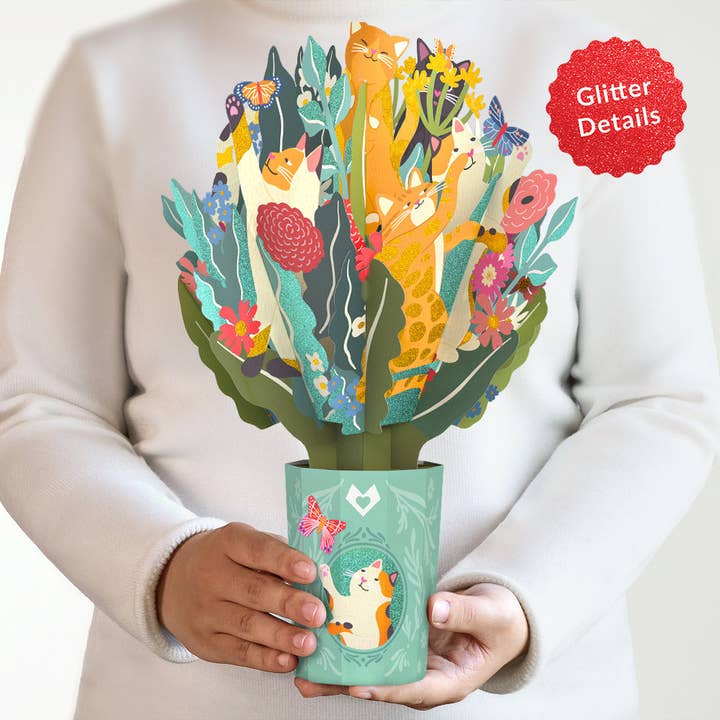 Feline Fancy Glitter Bouquet 12x8.5" for wholesale by Lovepop Cards