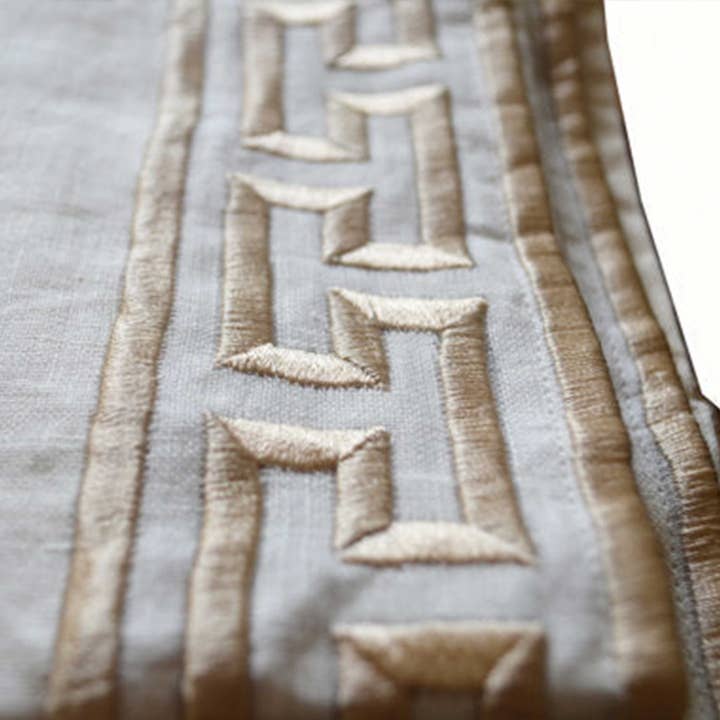 Ivory Linen Curtain with Exquisite Greek key Trim Embroidery for wholesale by Amore Beauté