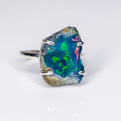 Sacred Ceremony - Venta al por mayor Anillos grandes/de cóctel - Anillo raro de ópalo de fuego negro crudo