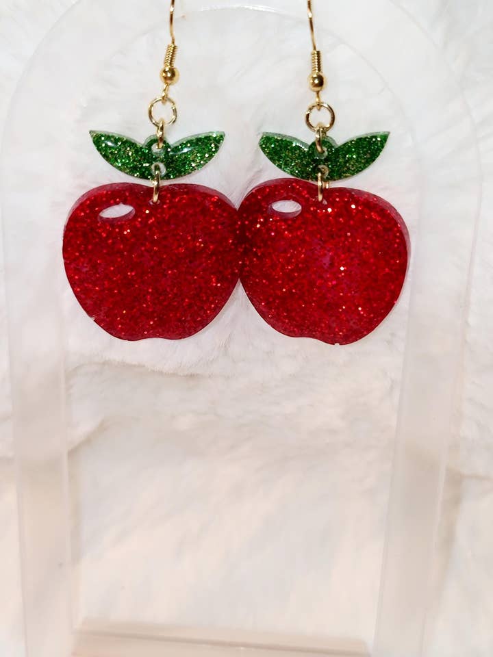 Brincos Pendentes de Resina de Maçã Feitos à Mão Presente para Professora por atacado de BabyGirl Creations