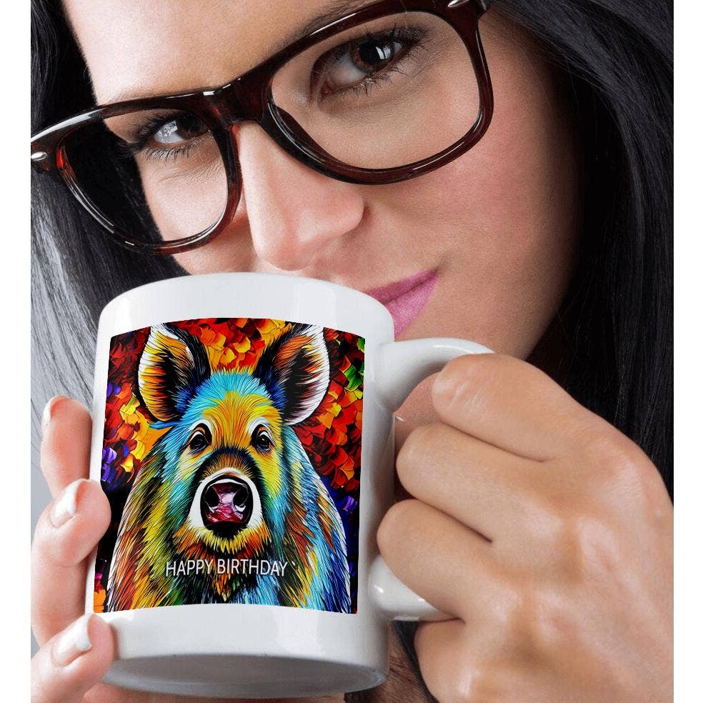 3dRose - Wholesale Coffee Mug - 3dRose, Happy Birthday. Colorful digital painting of wild boar. Funny card, Mug9