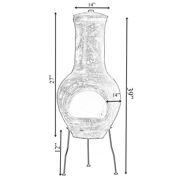 Quickway Imports – wholesale Eldstad – Grå utomhus lera Chiminea Öppen spis Stoney Scribble Design3