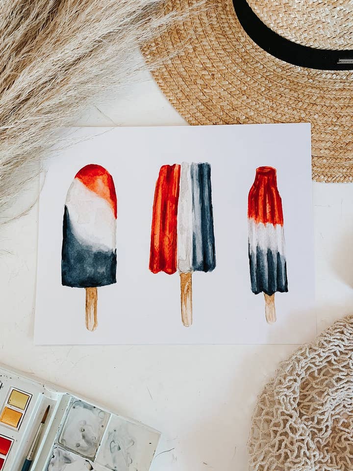 Red White and Blue Popsicle Art Print for wholesale by MacaelaMade