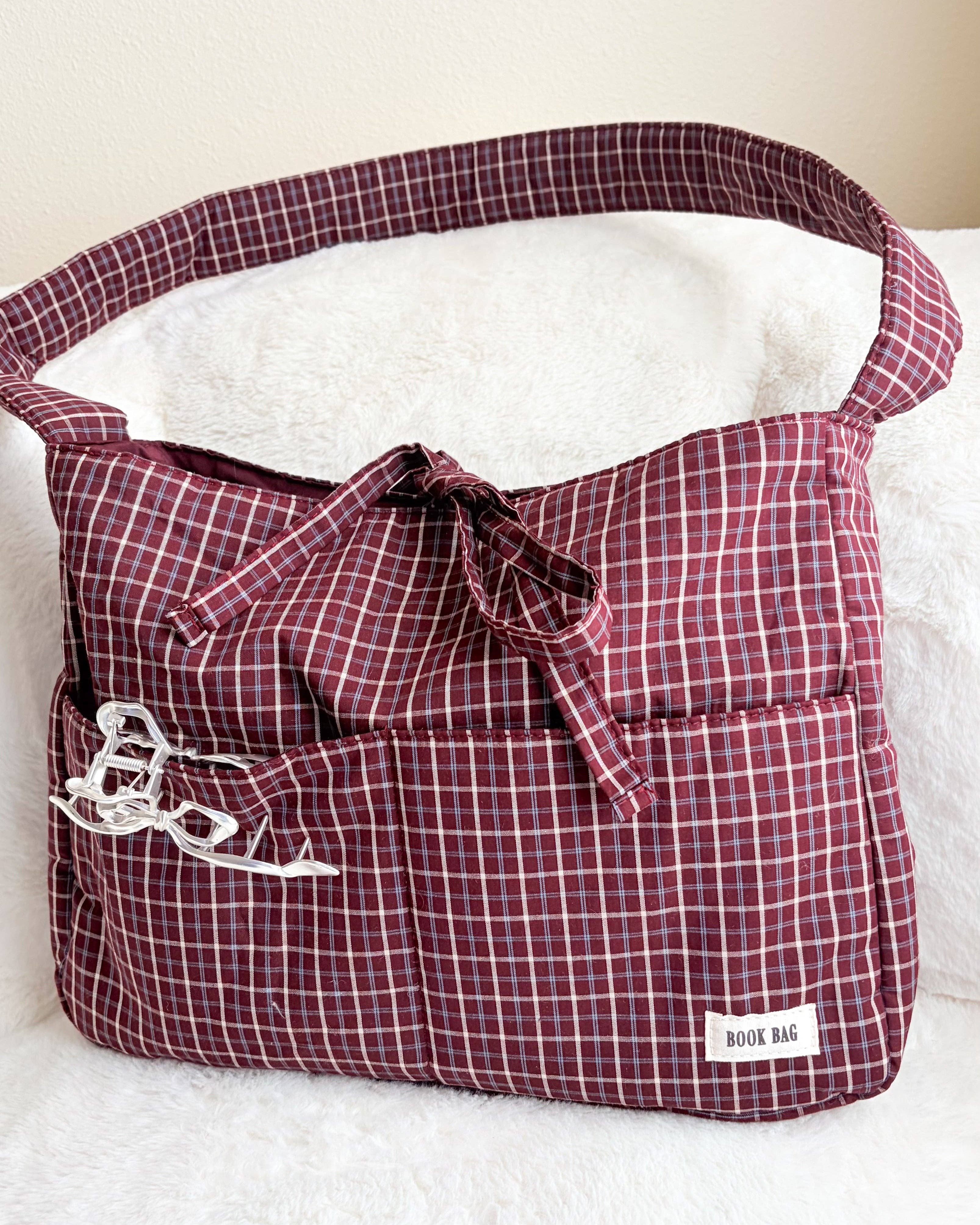 The Bean Workshop - Wholesale Tote Bag - Women's - Large Gingham Book Bag with Multiple Pockets5