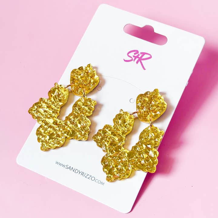 Sandy + Rizzo - Wholesale Dangle Earrings - Gold Lamé Acrylic Priscilla Dangle Earring2