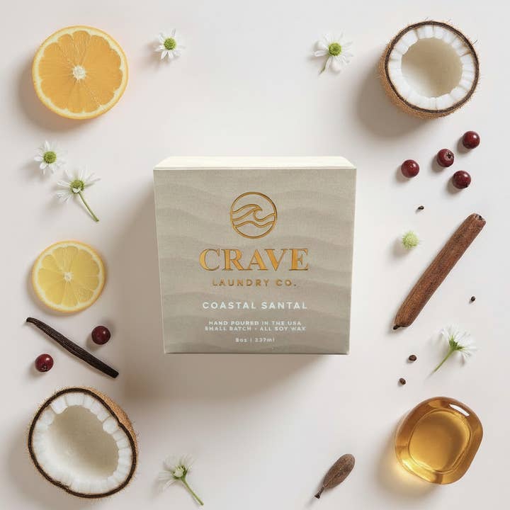 Coastal Santal Box Candle for wholesale by Crave Laundry Co