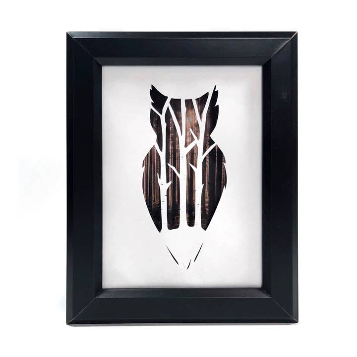 Squirrel Tacos Papercuts - Wholesale Art Print - Framed Hand Cut Paper Art - Great Horned Owl scherenschnitte0