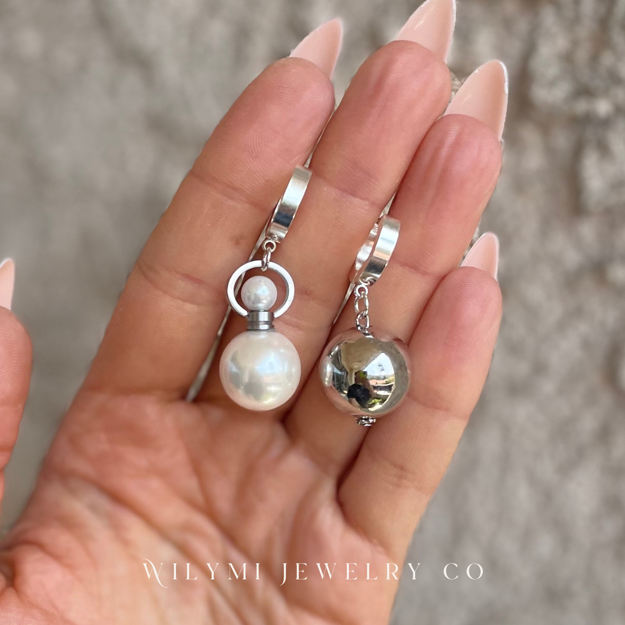 WILYMI Jewelry Co - Vente Boucles d'oreilles pendantes - BOUCLES D'AROMATHÉRAPIE en perle + argent | Boucle d'oreille dépareillée10