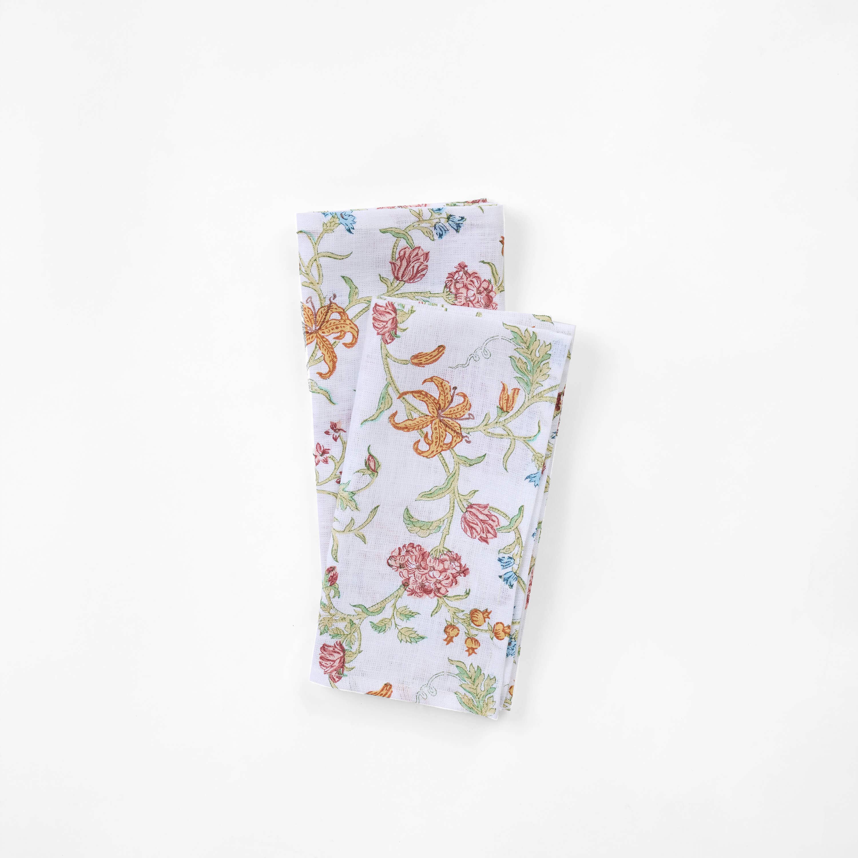 Craft Boat - Wholesale Dinner & Cloth Napkin - BLOCK-PRINTED LINEN NAPKIN SET OF 2 - WHITE VANA