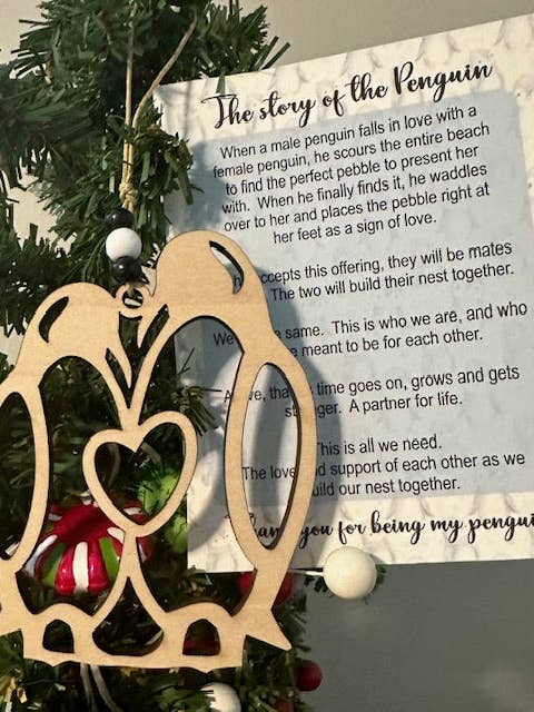 Penguin Partnership Story ornament for wholesale by Ladybug Jane Gifts