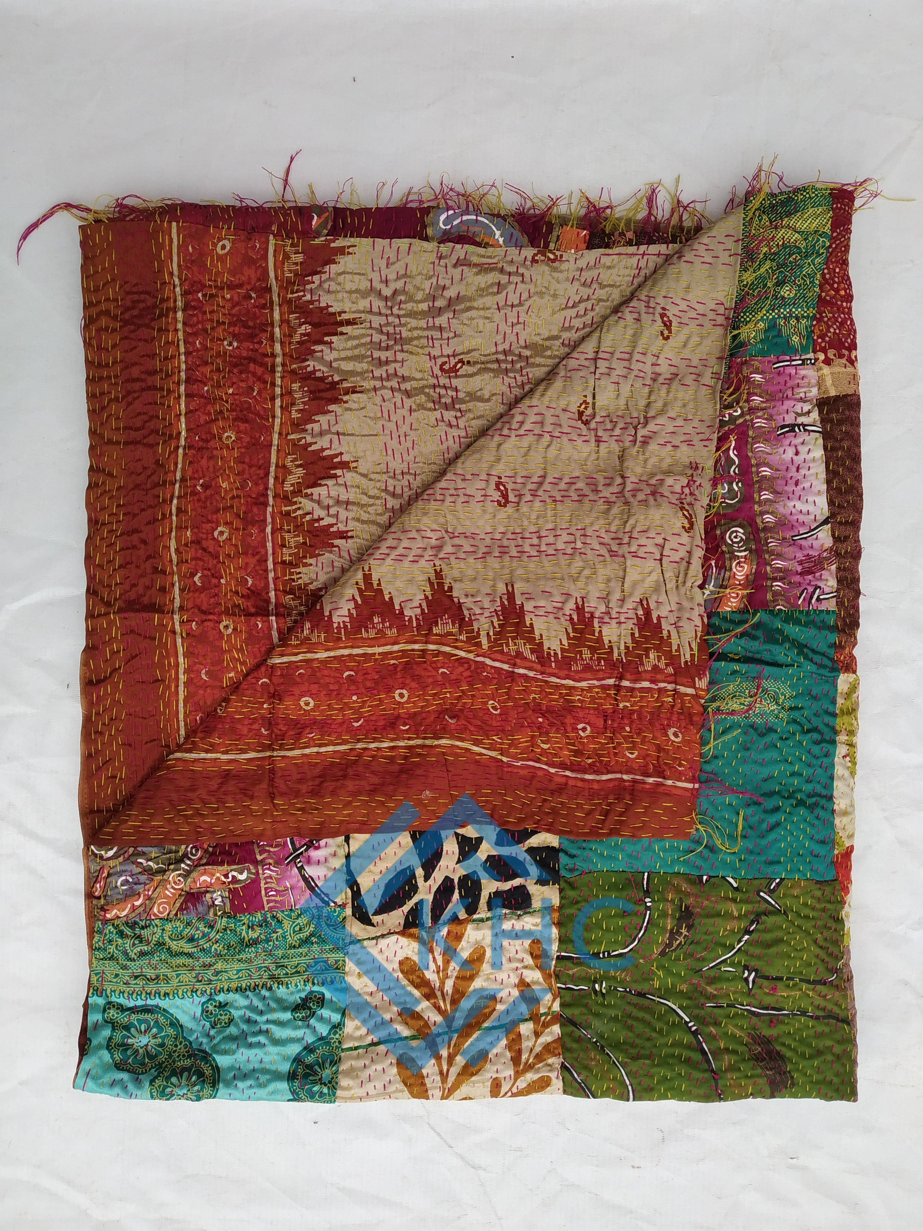 KHC - Wholesale Scarf - Women's - Indian Handmade Kantha Patchwork Silk Scarves Lot Of 5 Pcs3