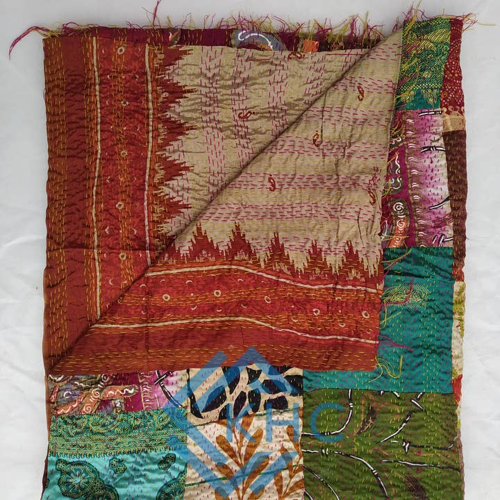 KHC - Wholesale Scarf - Women's - Indian Handmade Kantha Patchwork Silk Scarves Lot Of 5 Pcs3