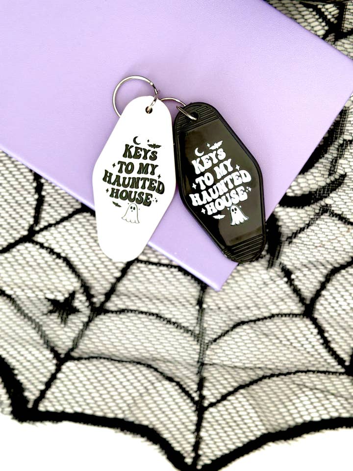 Keys to my Haunted House Keychain, Spooky Accessories for wholesale by Peach Tree Design Shop