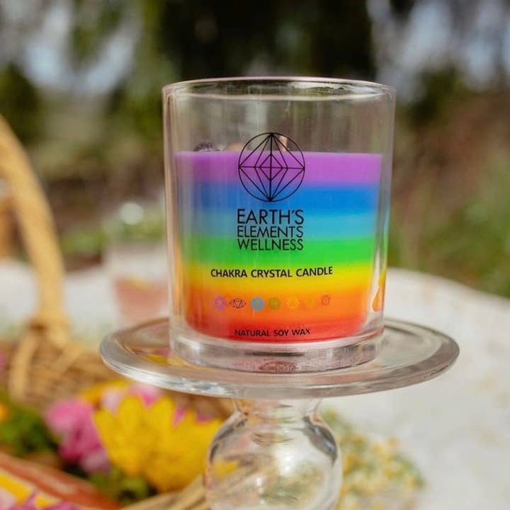 Crystal Candle, 7 Chakra - pack of 6 for wholesale by Earths Elements Wholesale