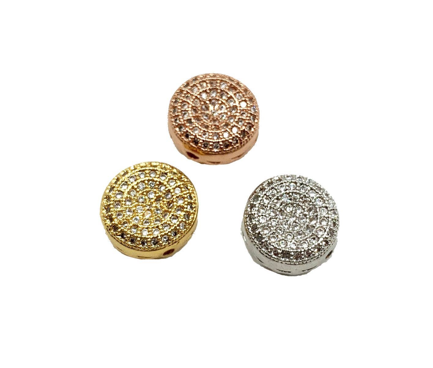 findings4uGem – wholesale Stud/post earrings – Flat Round CZ Micro Pave Bead Gold Filled DIY Jewelry, BD0451