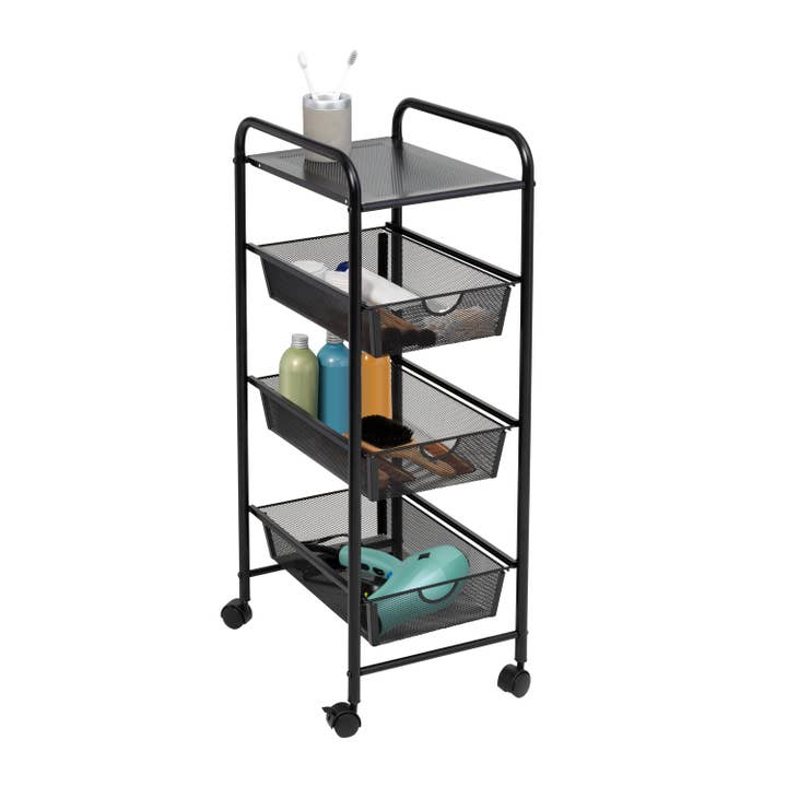 3-Drawer Metal Storage Cart With Wheels And Tabletop Surface for wholesale by Honey-Can-Do