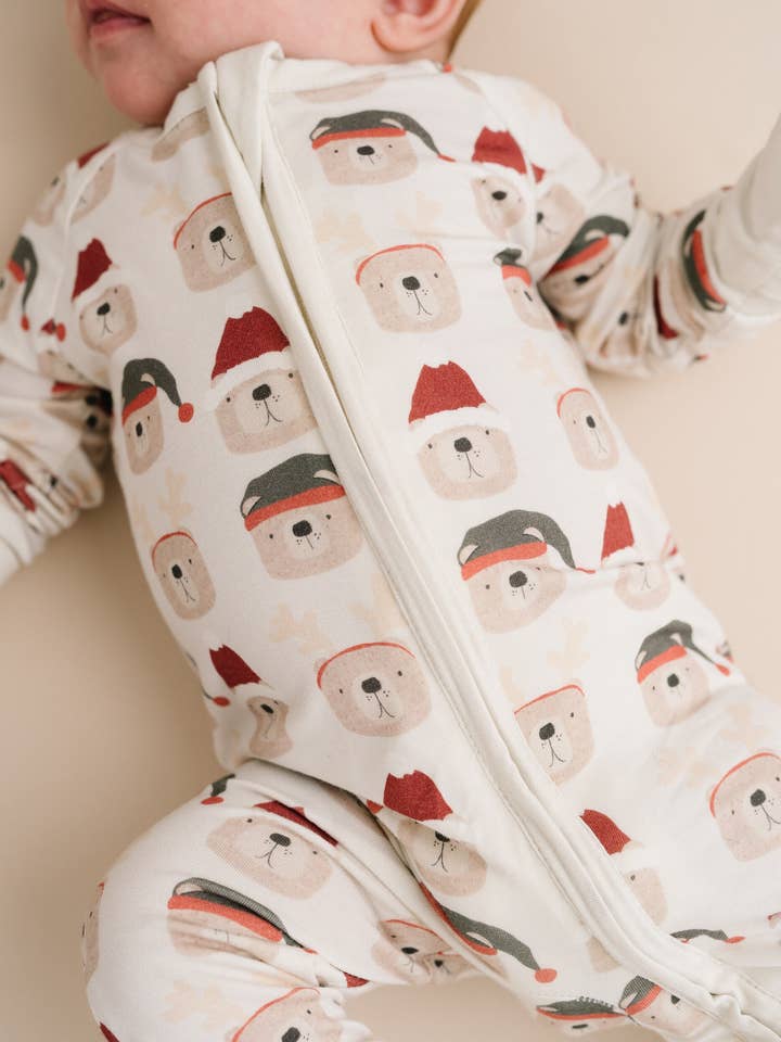 Little One Shop - Wholesale Sleepsuit - Baby - Beige Christmas Bears Bamboo Sleeper
