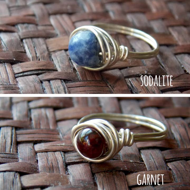 Gratefully Dreaming - Wholesale Single Stone/Solitaire Ring - Silver Plated Wire Wrapped Gemstone Rings3