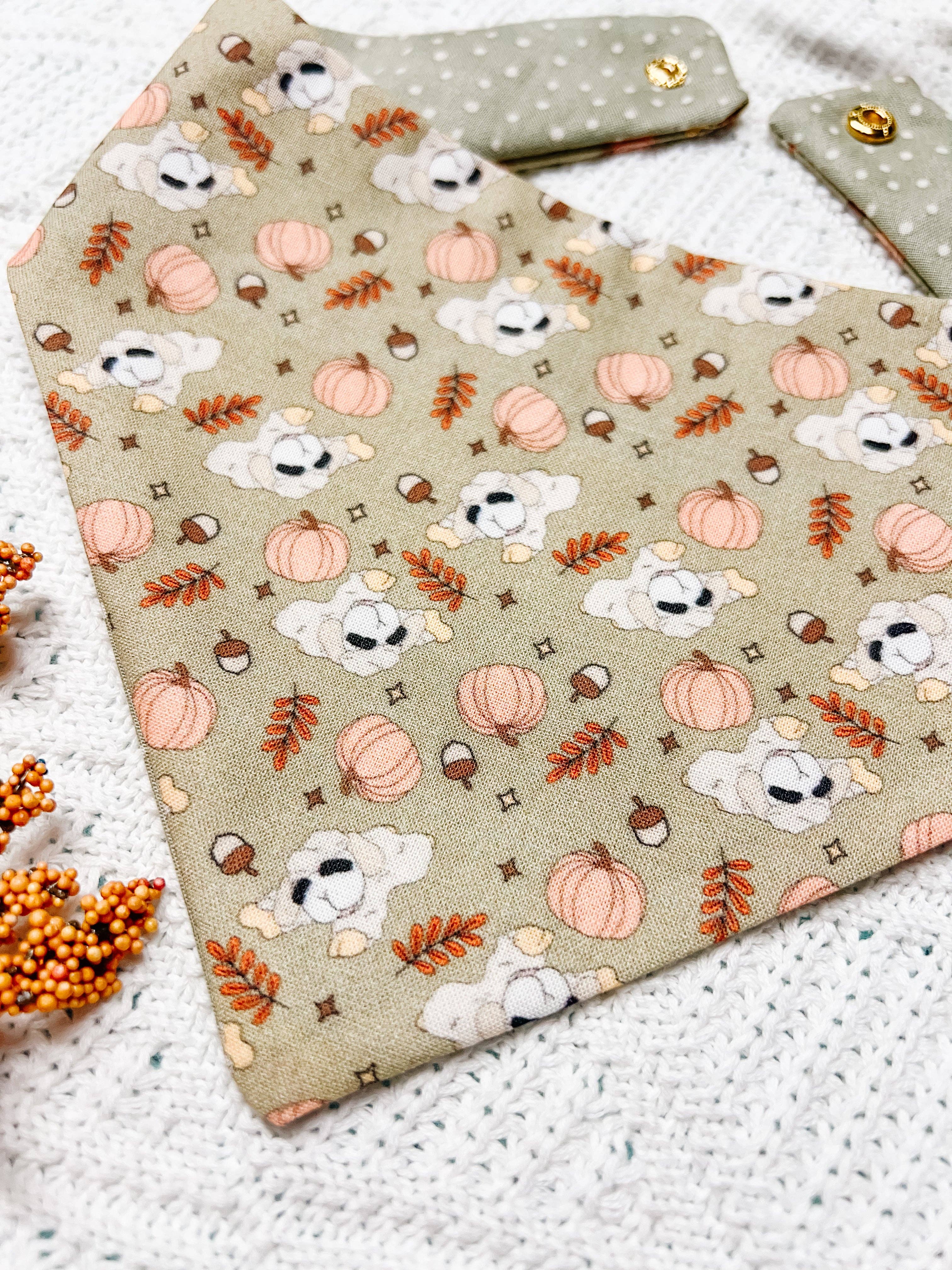 StellaLoo - Wholesale Pet Bandana - Dog - Fall Lamb Reversible Dog Bandana, Pumpkin Snap On Pet Scarfs2