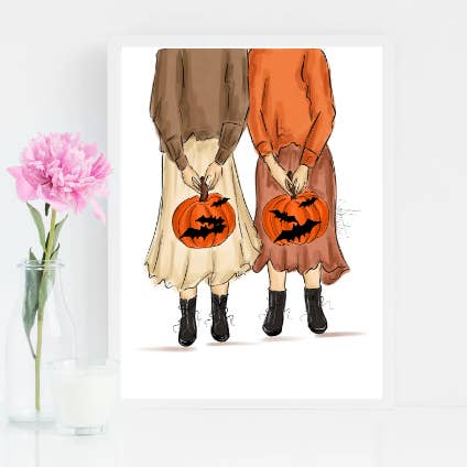 Abóboras e morcegos, ilustração de outono, arte de parede de outono, outono por atacado de PLTStudio
