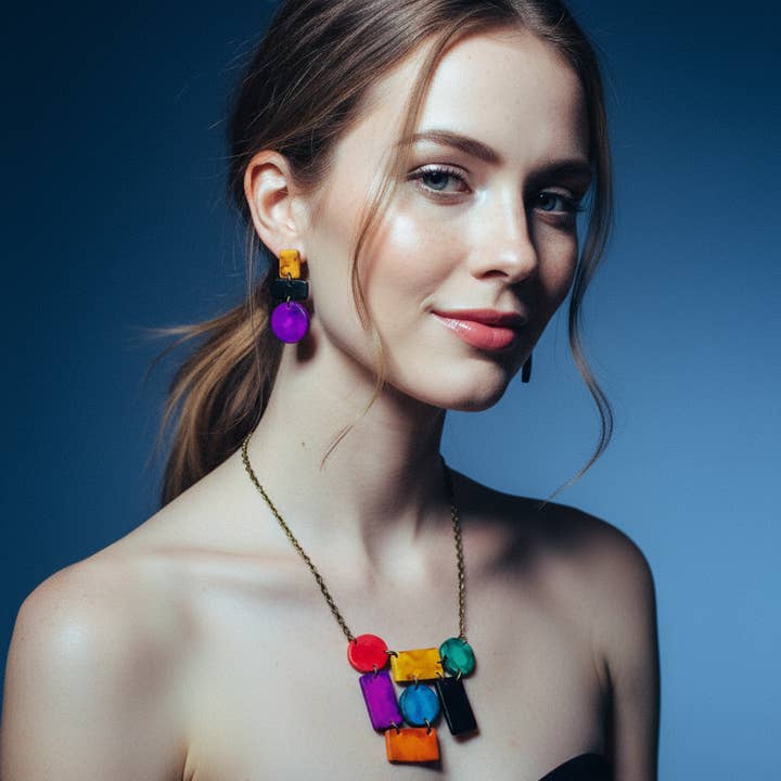 Geometric Jewelry Set with Statement Necklace & Earrings for wholesale by Sassy Sacha Jewelry