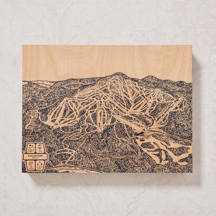 Mappa delle piste da sci di Killington, Vermont per la vendita all'ingrosso da parte di Benoit's Design Co.