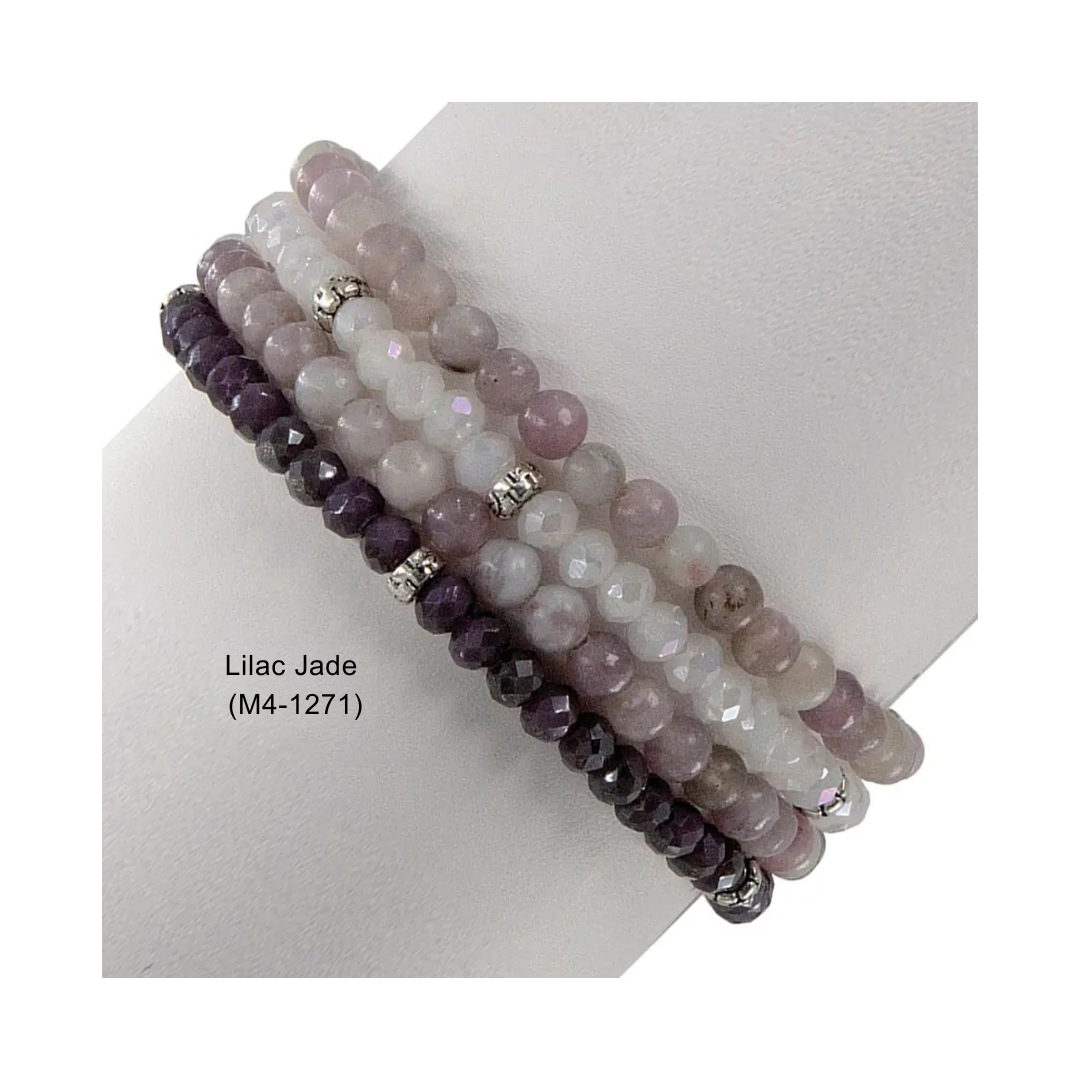 My Fun Colors - Wholesale Beaded Bracelet - Gemstone + Crystal Bead Stretch Bracelets, Set416