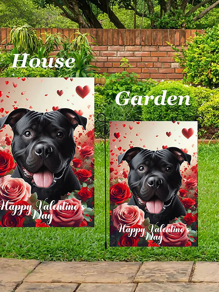 Amer. Pit Bull Black - Valentine Garden Flag for wholesale by Best of Breed Products