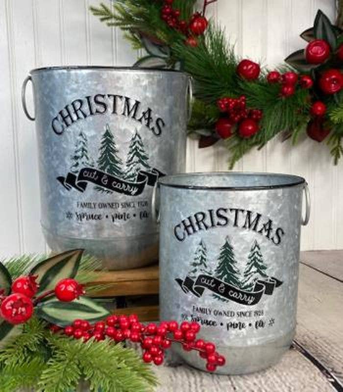 DNS Designs - Wholesale Bucket/Pail - Christmas Cut & Carry Metal Bucket w/Ring Handles (Set of 2)