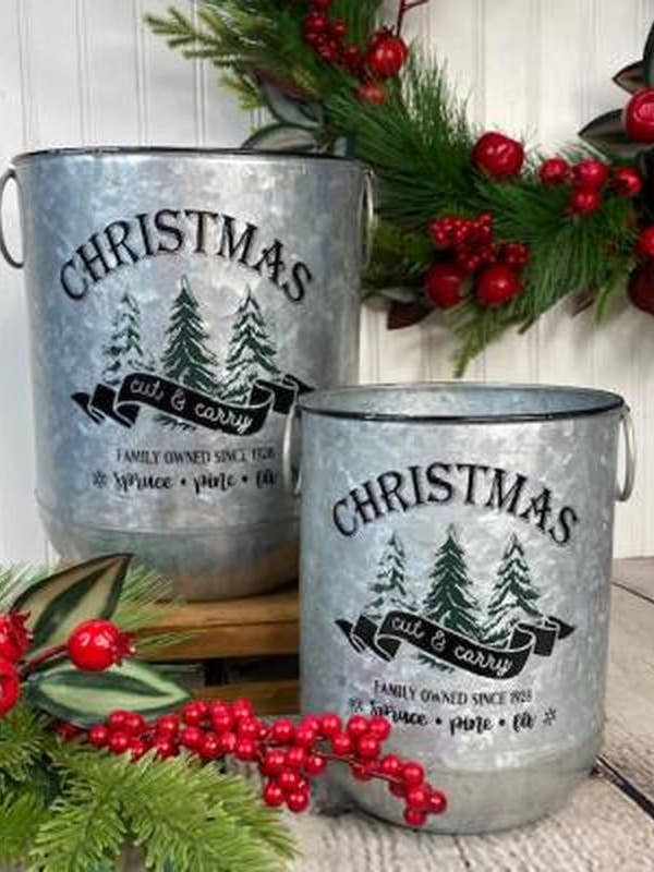 Christmas Cut & Carry Metal Bucket w/Ring Handles (Set of 2) for wholesale by DNS Designs
