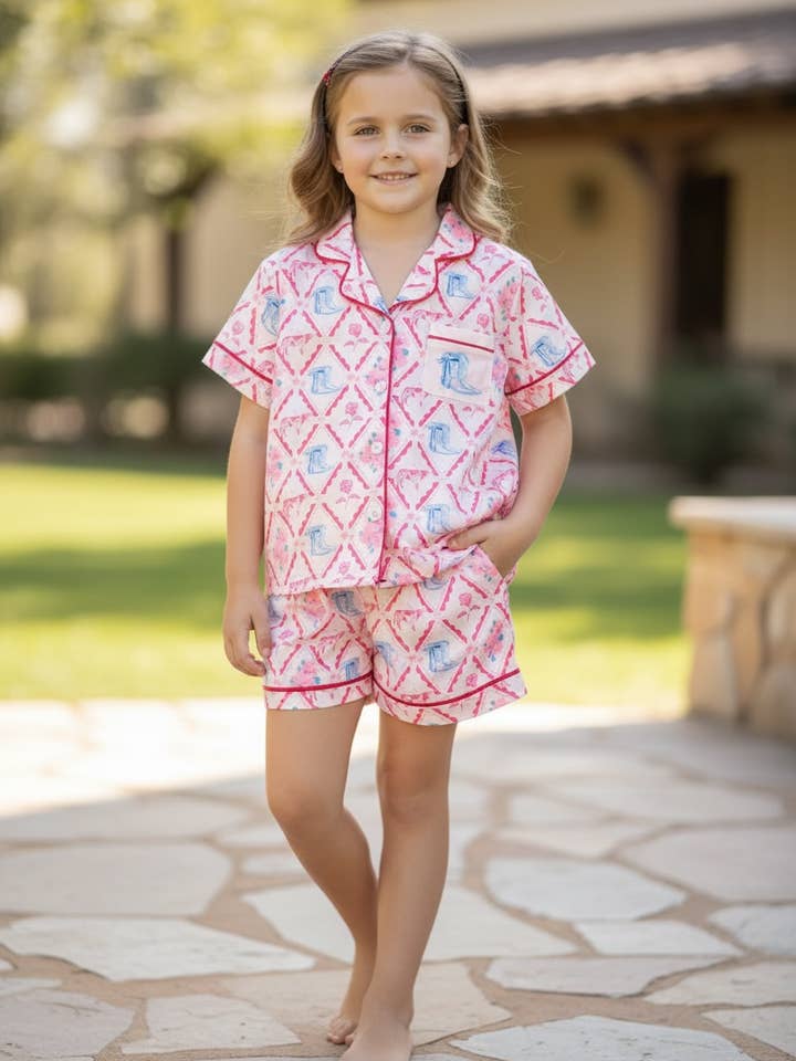 Girls cowgirl boot printed girls pajamas. PJG50672 AMY for wholesale by Kids Charm Online