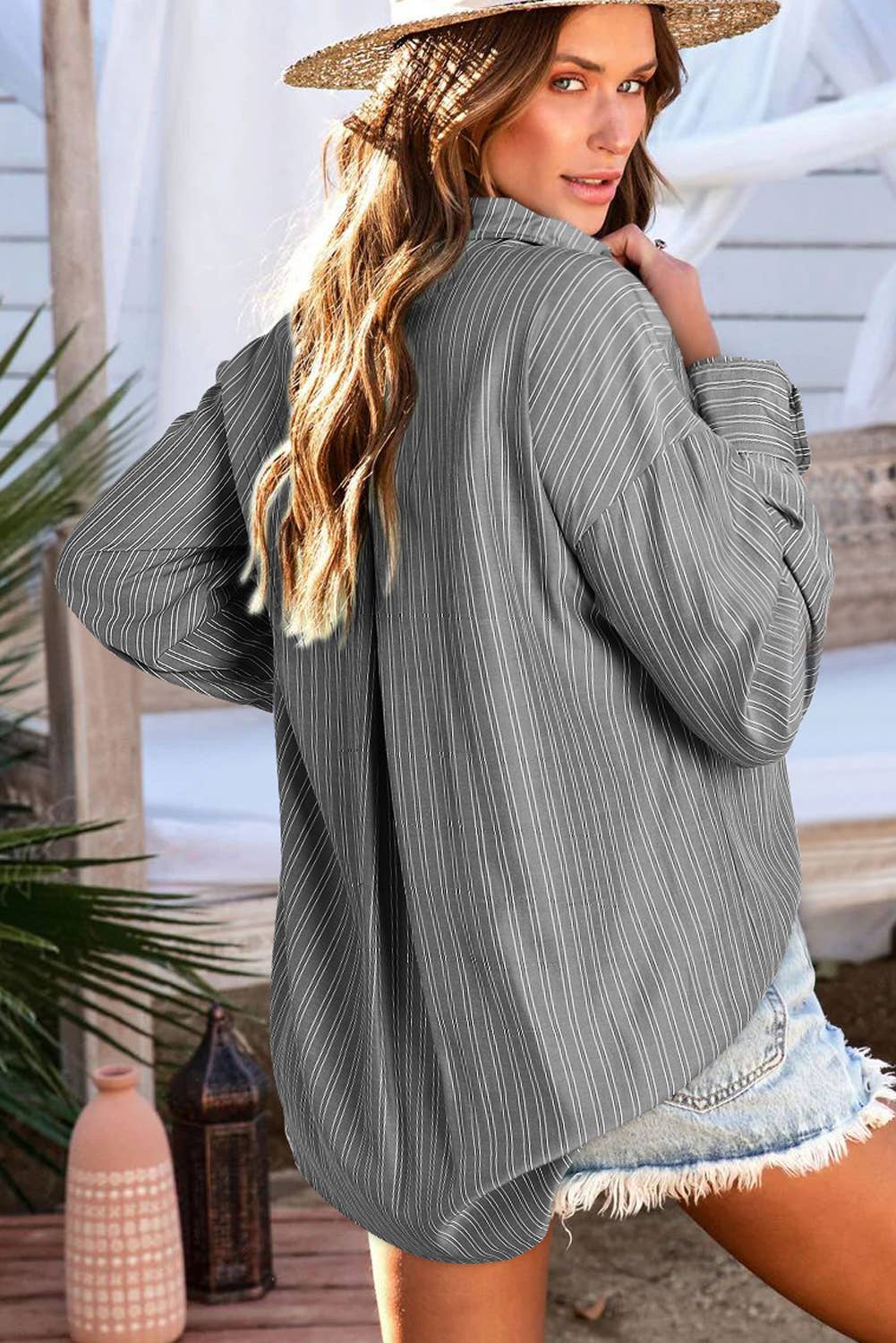 Lovesoft - Wholesale Button Down Shirt - Women's - Stripe Button-Up Relaxed Fit Oversized Shirt11