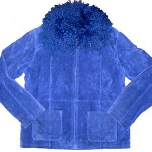Chaqueta de cuero azul con cuello de piel para venta al por mayor de Turnovers Inc