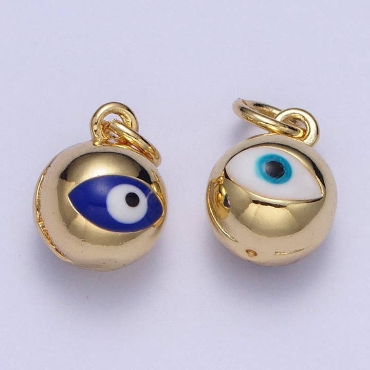 14K Gold Filled Jingle Bell Blue, White Evil Eye Charm of Bell for Amulet Jewelry Making | X-196 X-197 for wholesale by Aim Eternal