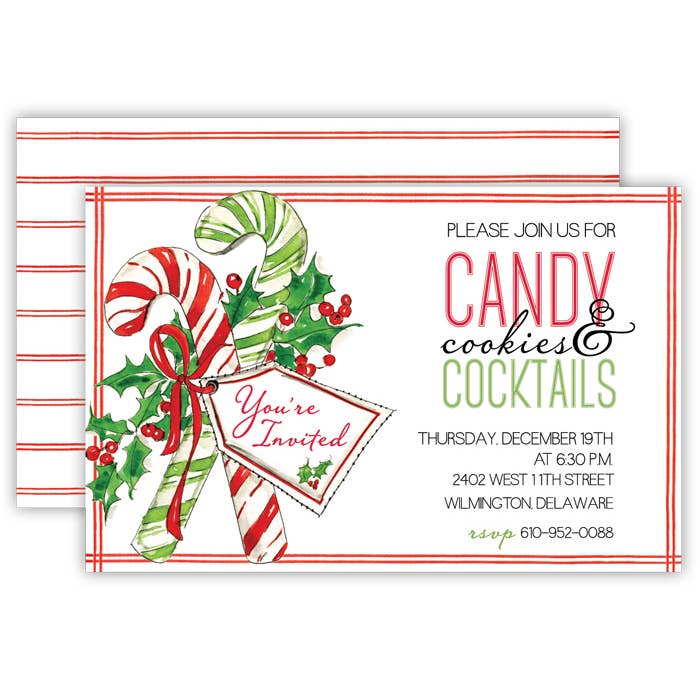 Bastoncini di caramelle dipinte a mano con agrifoglio grande piatto per la vendita all'ingrosso da parte di RosanneBeck Collections