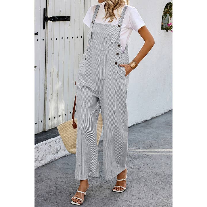 Supreme Fashion - Wholesale Overalls - Women's - Solid Square Neck Button Trim Pockets Jumpsuit