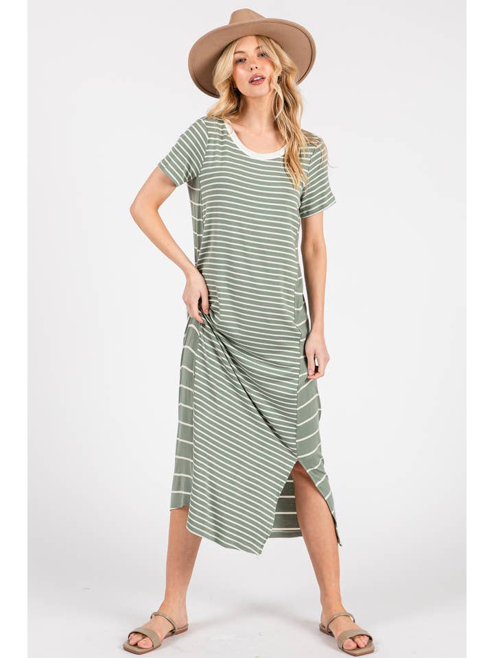 Ces Femme USA - Wholesale Dress - Women's - DY51204STA/Striped Casual Maxi T-Shirt Dress