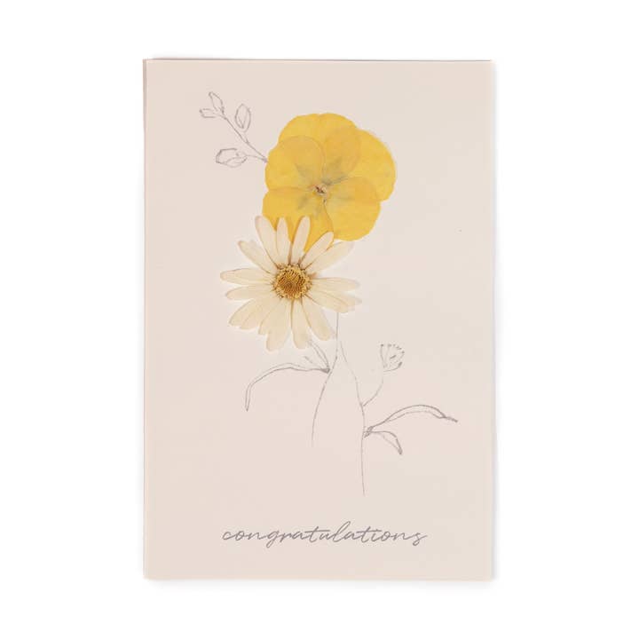 Congratulations - White Daisy Pressed Floral Stationery for wholesale by Rosy Rings