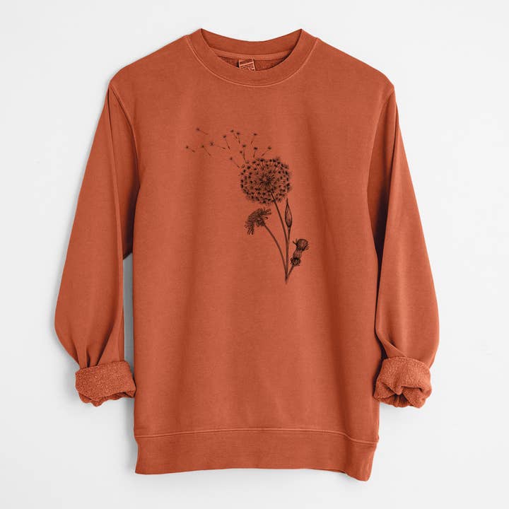 Common Dandelion - Taraxacum officinale - Unisex Pigment Dyed Crew Sweatshirt for wholesale by Because Tees