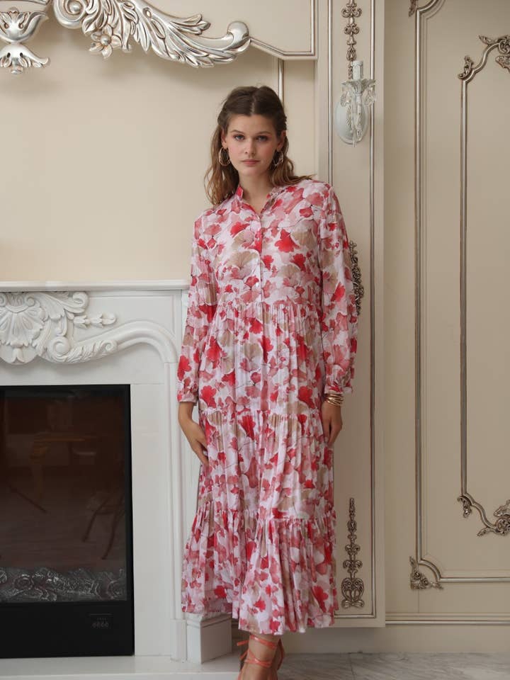 Loose fit ruched printed shirt dress for wholesale by last queen