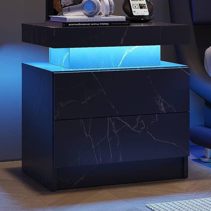 Modern Nightstand LED Bedside Table with 2 Drawers for wholesale by 39F Inc.