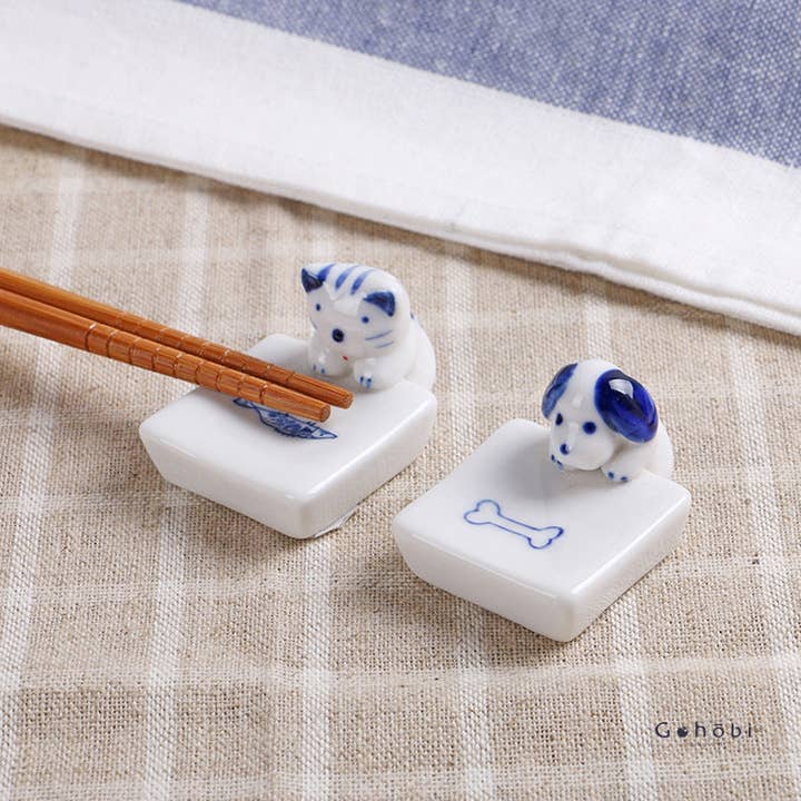 Gohobi Blue and White Ceramic Dog and Cat Chopstick Rest for wholesale by Gohobi (We cover U.S. import duties)