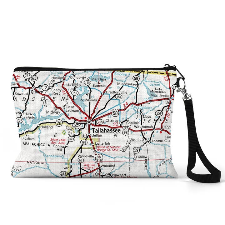 Daisy Mae Designs - Wholesale Pouch - Unisex - Tallahassee Florida Map Wristlet Travel Pouch Makeup Bag