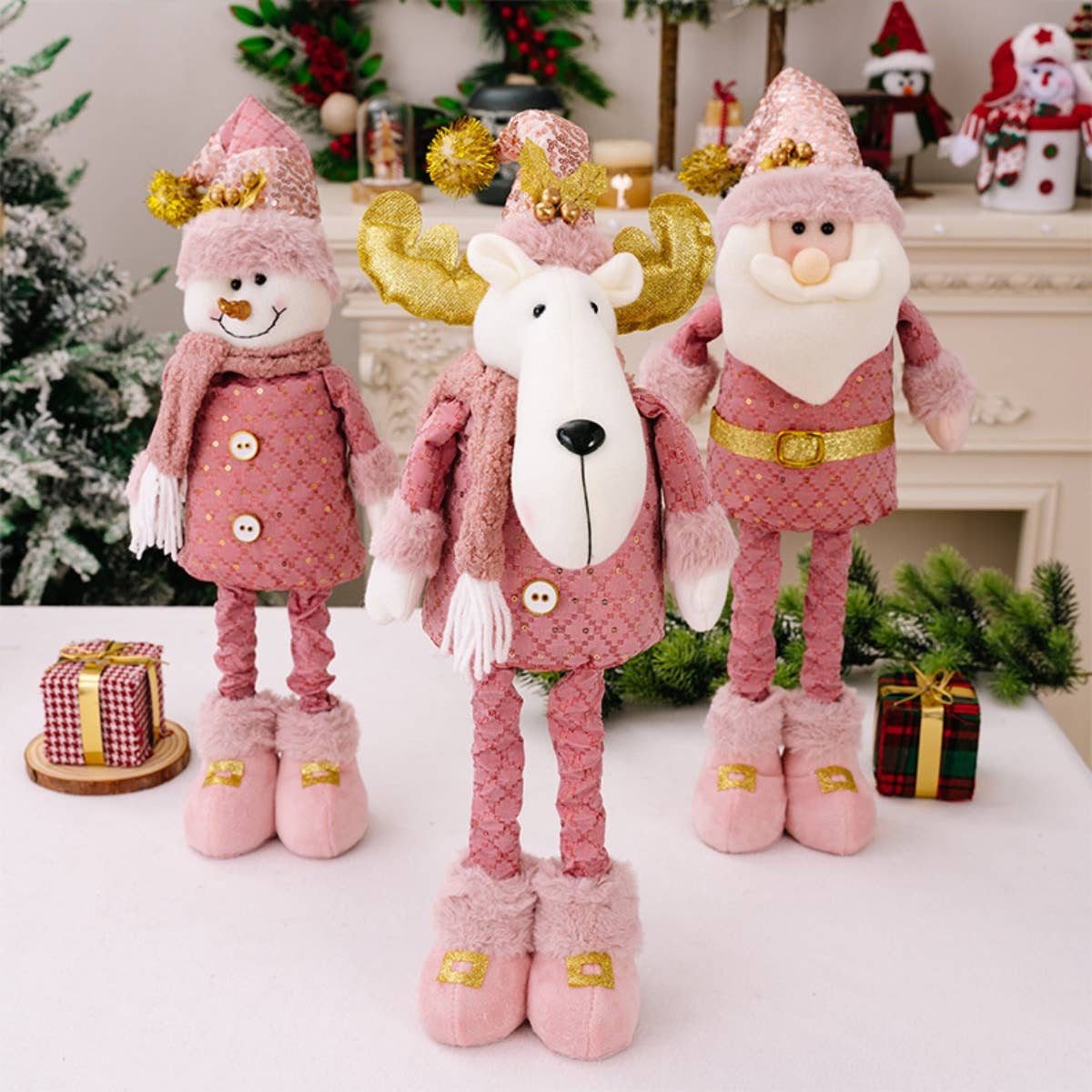 NINEXIS - Wholesale Christmas Decoration - CWMM2995_PINK SANTA DOLL RETRACTABLE ELK DECORATION8
