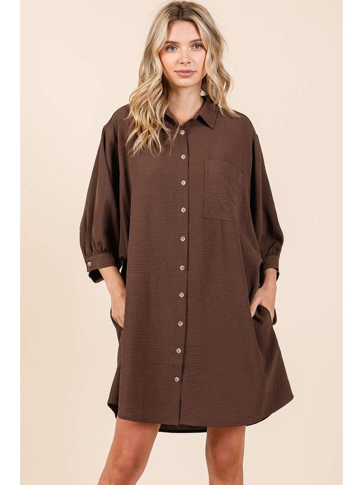 mittoshop - Wholesale Dress - Women's - AIRFLOW 3/4 SLEEVE BUTTONED SHIRT MINI DRESS