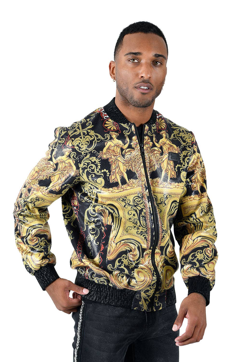 Multi Men's Floral Medusa Angle Baroque Design Bomber Jacket BP662 for wholesale on Faire0