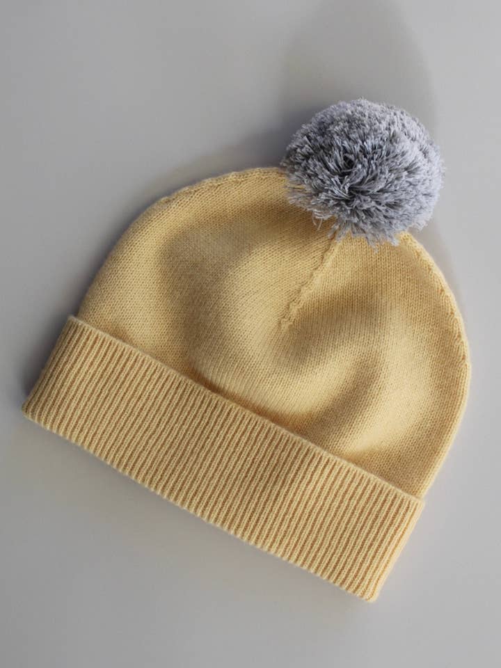 Cashmere Pom-pom Beanie - Lemon for wholesale by Heirloom Cashmere